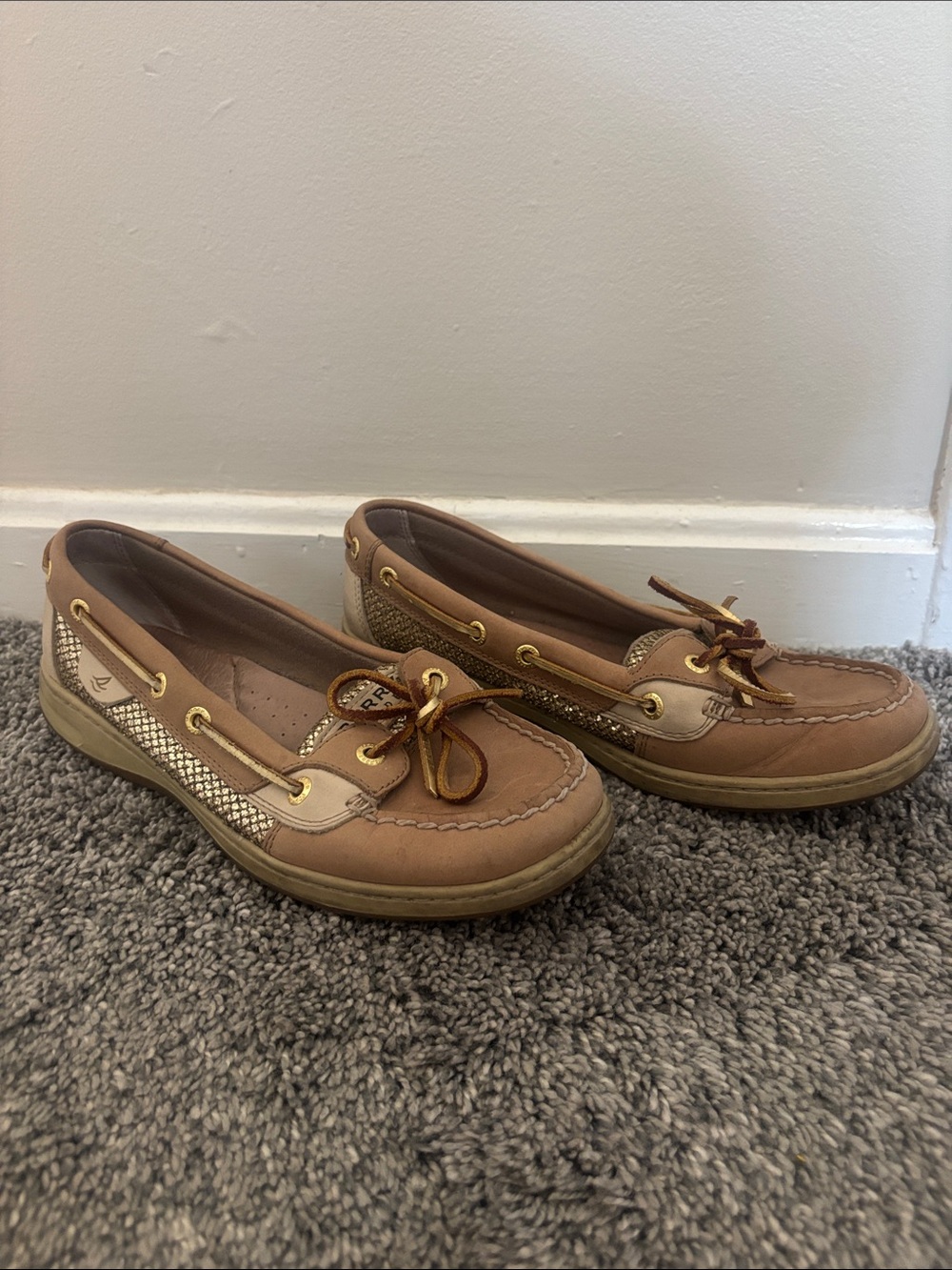 Sperry Women's Tan and Gold Slip-On Boat Moccasins